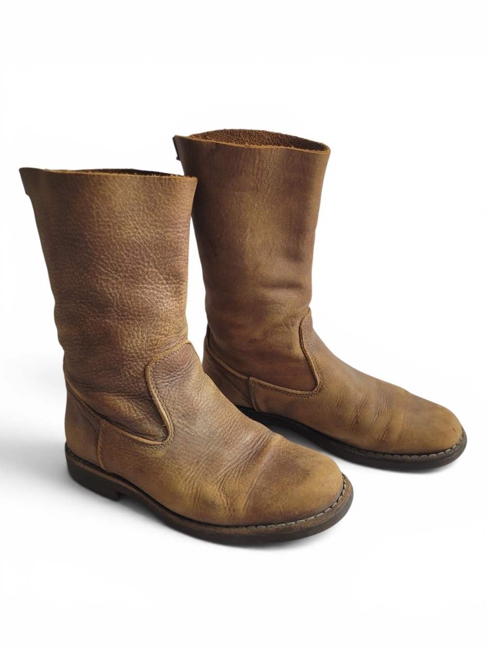 Roots Tribe Leather Rollover Boots Mid-Calf Tan Brown Size 7.5
